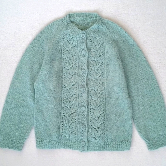 Rare Vintage Art Deco / Mint Green Long Sleeve Button Down Cardigan Sweater S - Picture 7 of 16